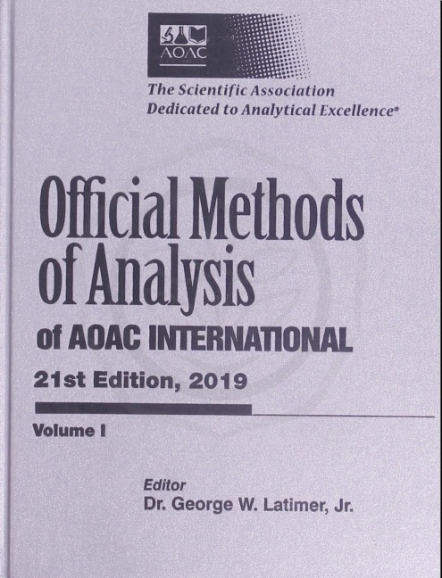 Official Methods Of Analysis Of AOAC International 21 st Edition, 2019 Volume 1